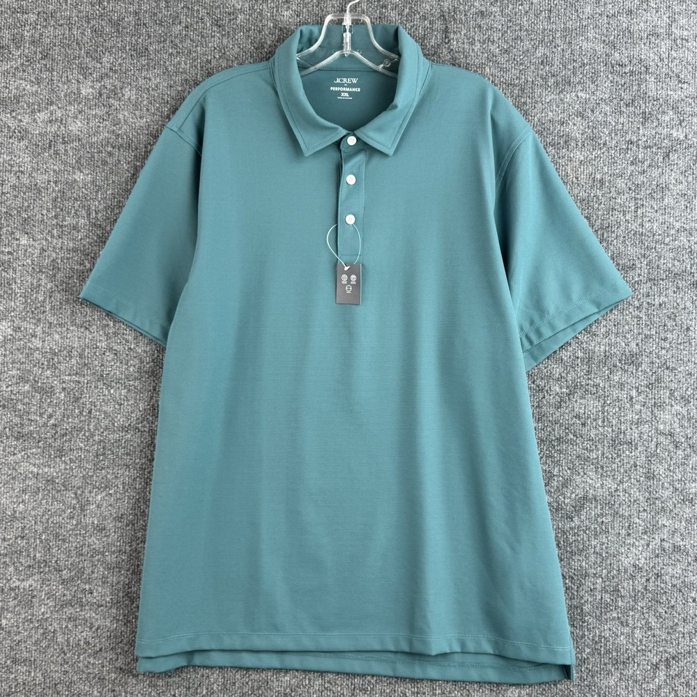 J. Crew Performance Polo Shirt Mens XXL Green Birdseye Casual Short Sleeve NWT